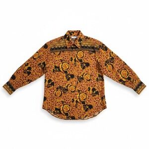 Martinique Gold Baroque Leopard Print Button Down. Woman's Size 8, Long Sleeve